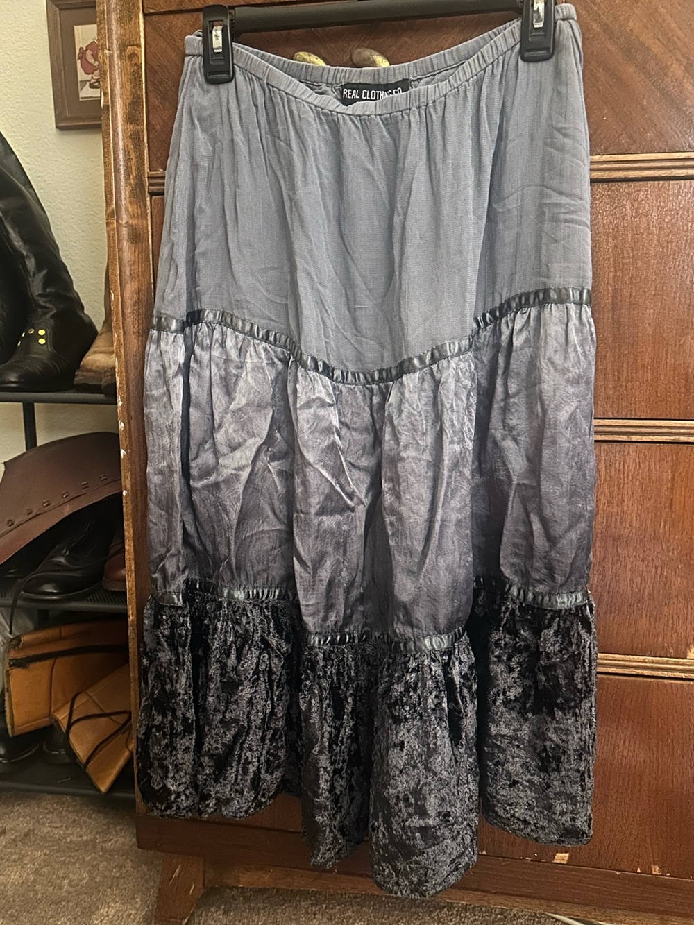 Vintage 00s Grey Ombre Boho Tiered Maxi Skirt π€Large π€ whimsygoth - Picture 2 of 13